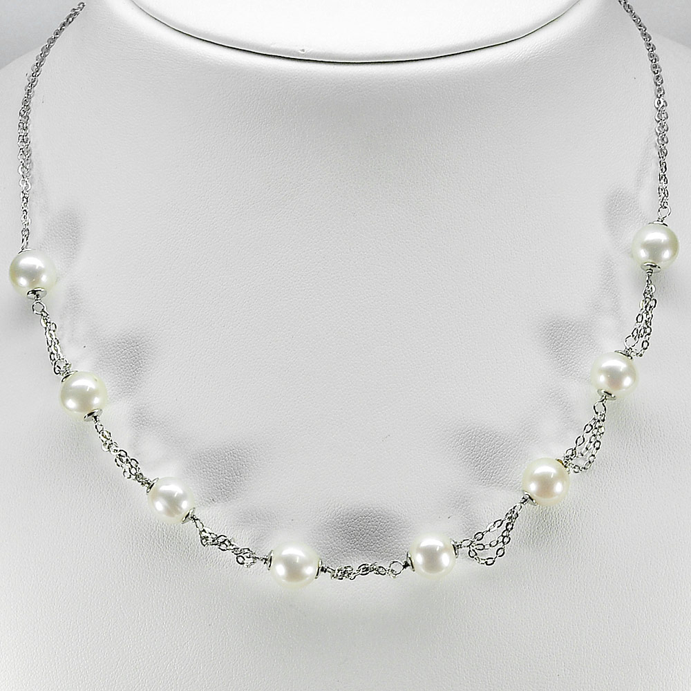 12.56 G. Adorable Natural White Pearl Sterling Silver Necklace Length 20 Inch.