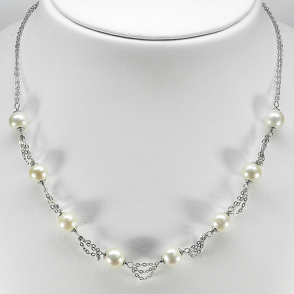 11.75 G. Sterling Silver Necklace Length 18 Inch. Natural White Pearl