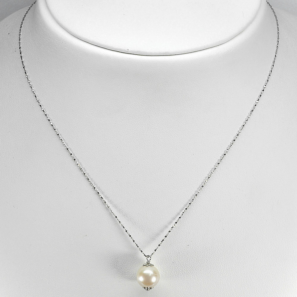 2.78 G. Graceful Natural White Pearl Silver Jewelry Necklace Length 18 Inch.