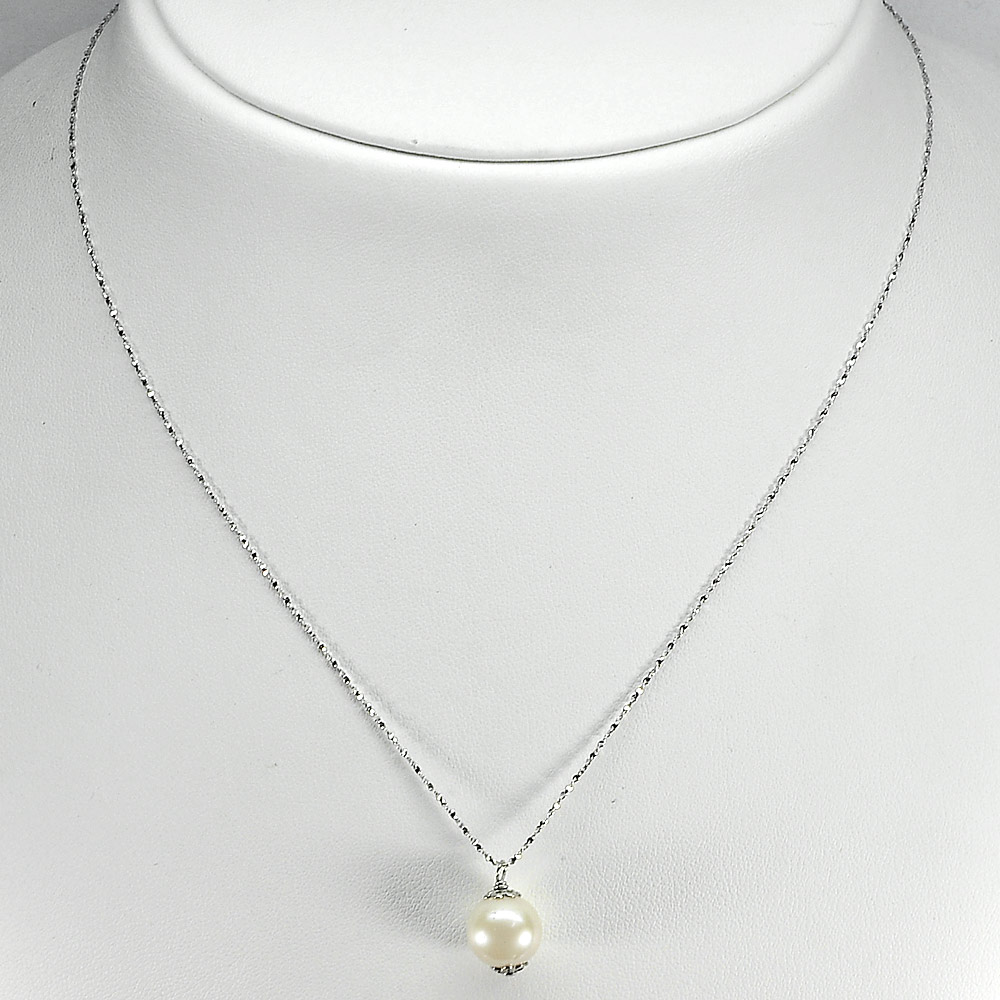 2.71 G. Elegant Natural White Pearl Sterling Silver Necklace Length 18 Inch.