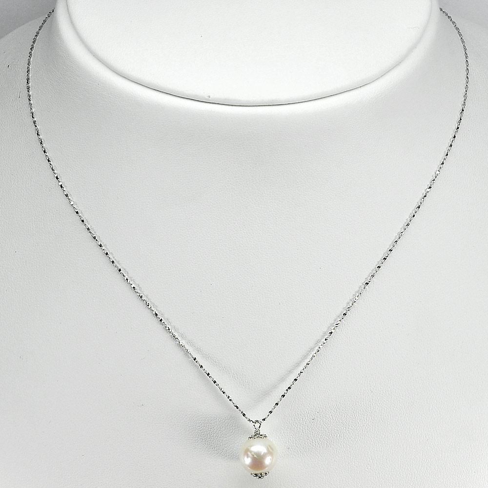 Length 18 Inch. 2.84 G. Nice Natural White Pearl Sterling Silver Necklace