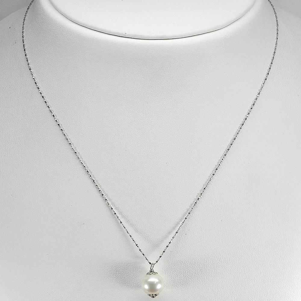 2.79 G. Length 18 Inch. Natural White Pearl Sterling Silver Necklace
