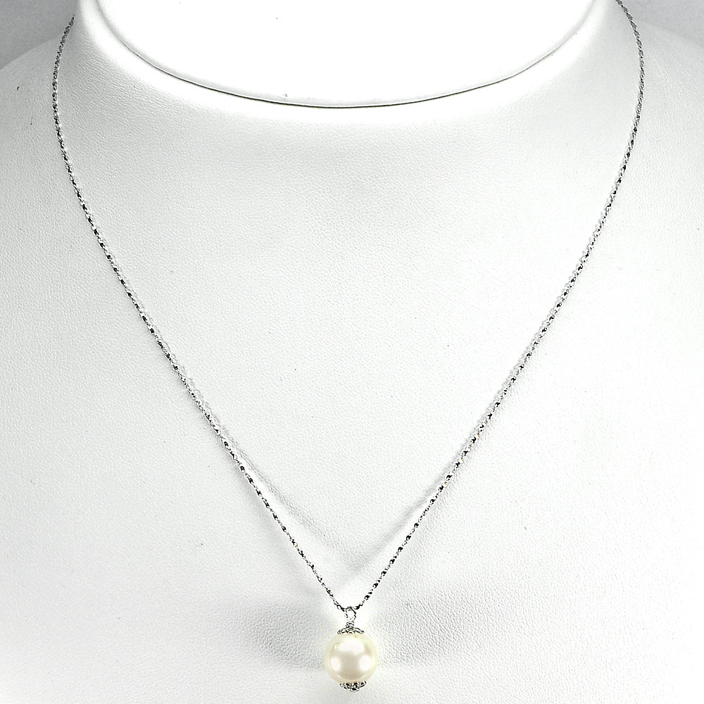 Silver Necklace Length 18 Inch. 2.89 G. Natural White Pearl
