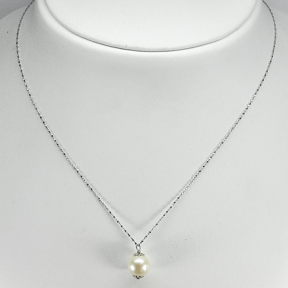 2.74 G. Natural White Pearl Silver Jewelry Necklace Length 18 Inch.
