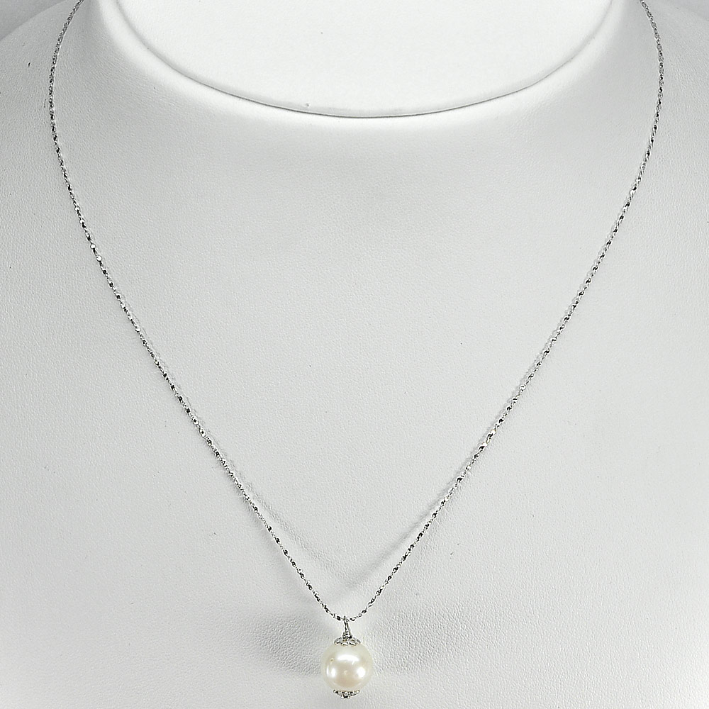 2.81 G. Charming Natural White Pearl Silver Jewelry Necklace Length 18 Inch.