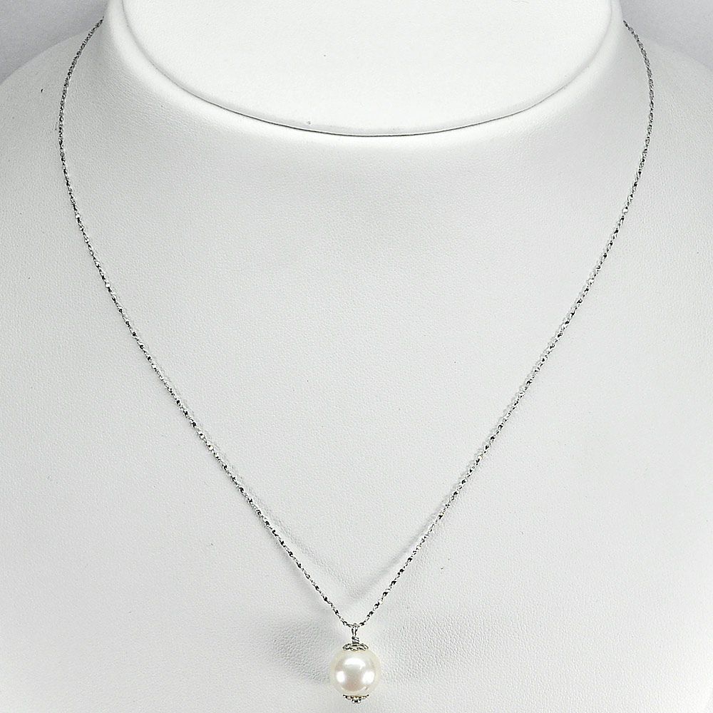 2.77 G. Length 18 Inch. Natural White Pearl Sterling Silver Necklace