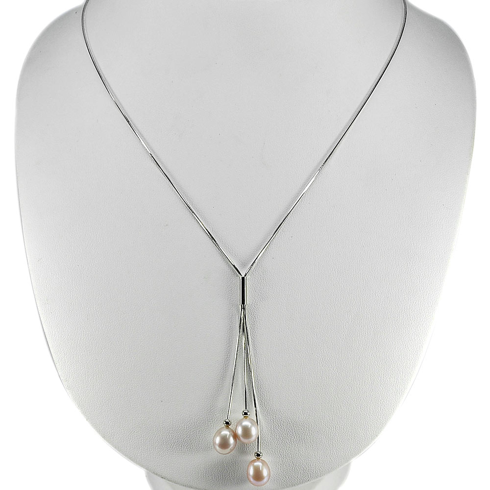 6.74 G. Nice Natural Pink Pearl Silver Necklace Length 22 Inch.