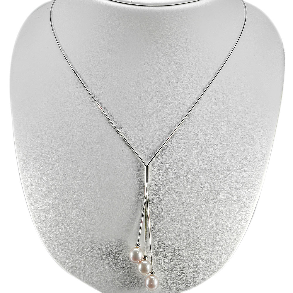 Length 22 Inch. 6.74 G. Natural Pink Pearl Sterling Silver Necklace