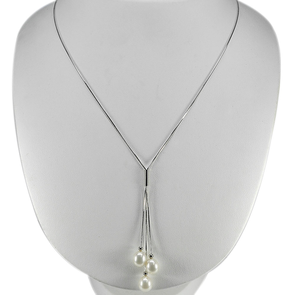 6.78 G. Wonderful Natural White Pearl Sterling Silver Necklace Length 22 Inch.