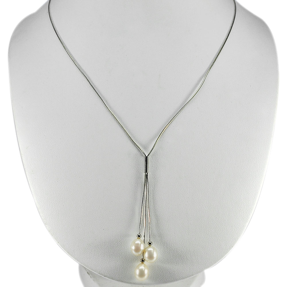 Length 22 Inch. 6.91 G. Natural White Pearl Sterling Silver Jewelry Necklace