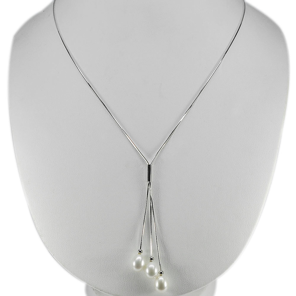 Natural White Pearl 6.85 G. Pretty Sterling Silver Necklace Length 22 Inch.