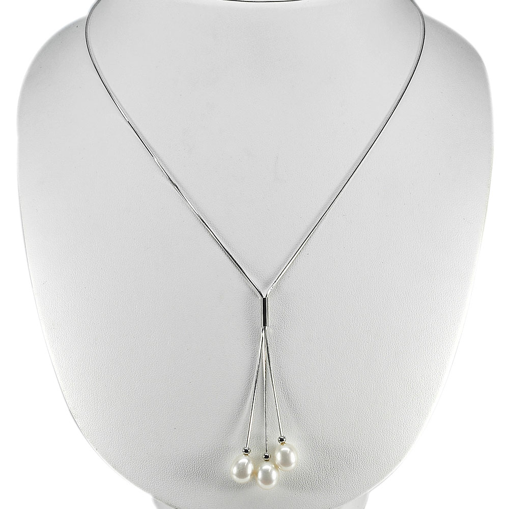 6.74 G. Sterling Silver Necklace Length 22 Inch. Natural White Pearl