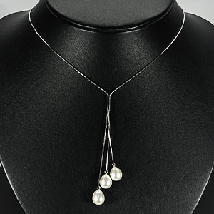 Length 22 Inch. 6.52 G. Nice Natural White Pearl Sterling Silver Necklace