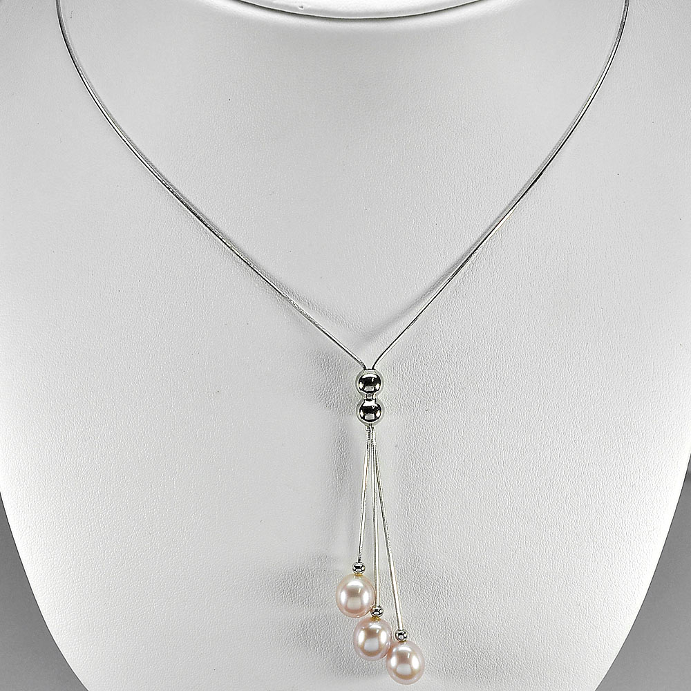 7.19 G. Charming Natural Pink Pearl Sterling Silver Necklace Length 22 Inch.
