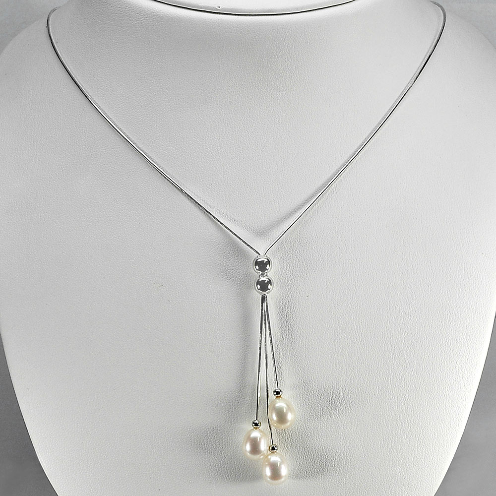 7.20 G. Wonderful Silver Jewelry Necklace Length 18 Inch. Natural White Pearl