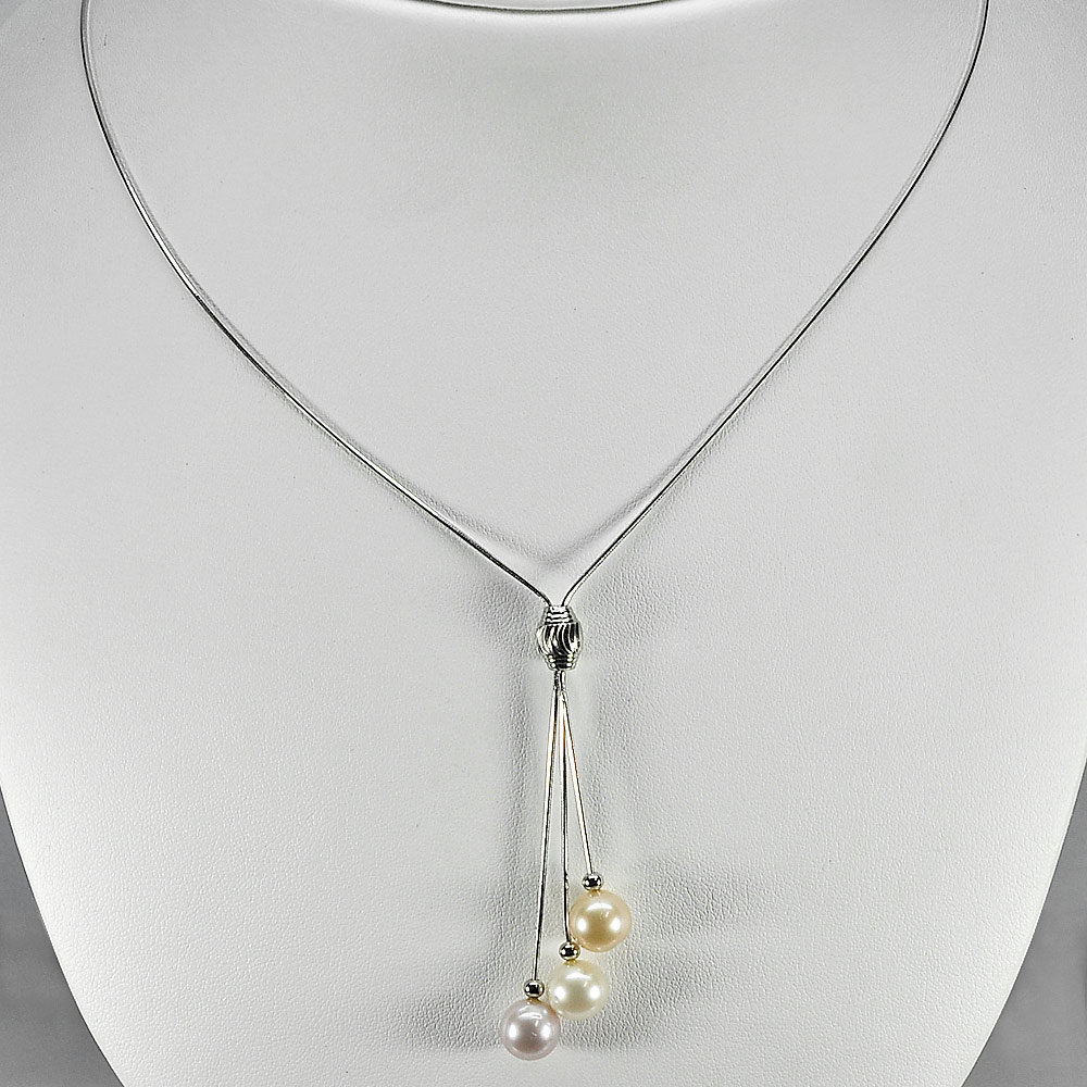 Length 22 Inch. 6.40 G. Natural Fancy Color Pearl Sterling Silver Necklace