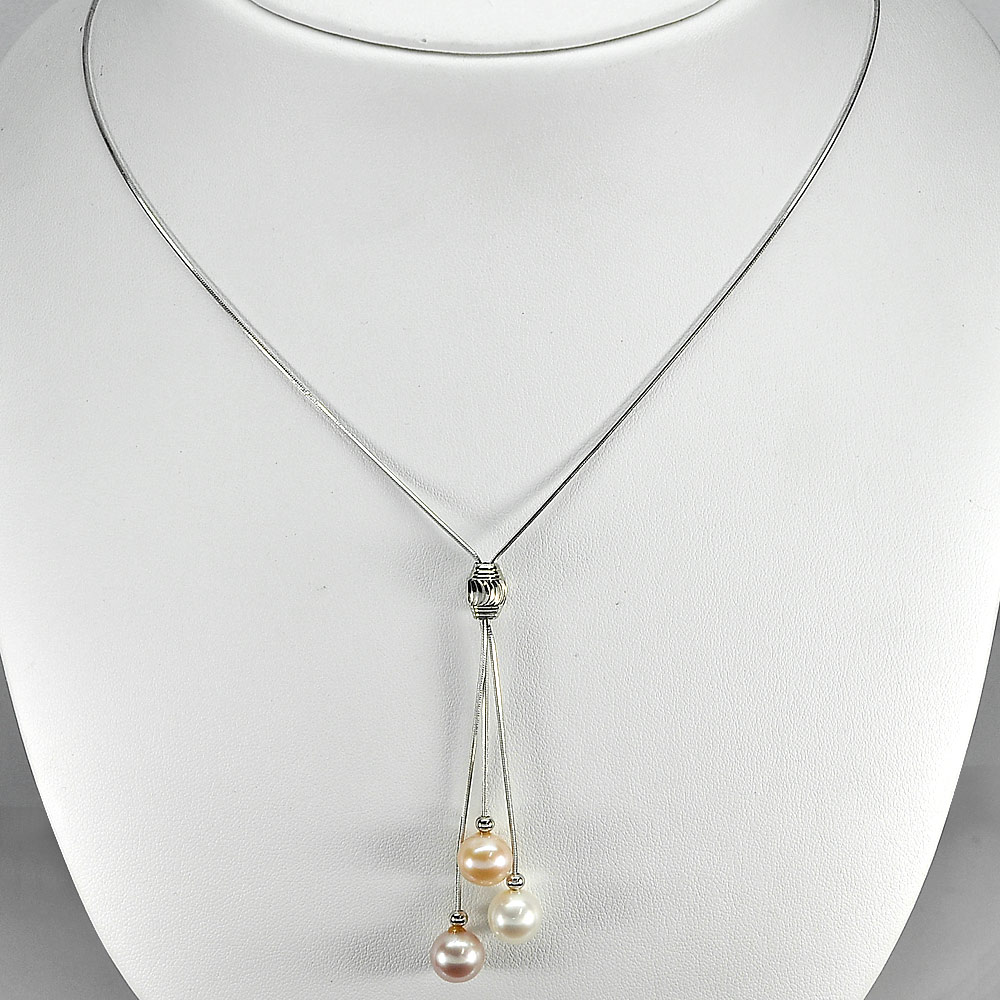 6.45 G. Cute Natural Pearl Fancy Color Sterling Silver Necklace Length 22 Inch.