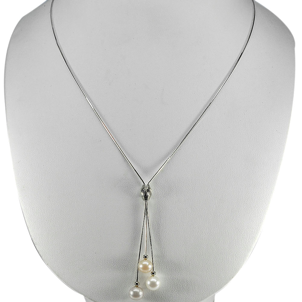 6.19 G. Wonderful Natural Fancy Color Pearl Silver Necklace Length 22 Inch.