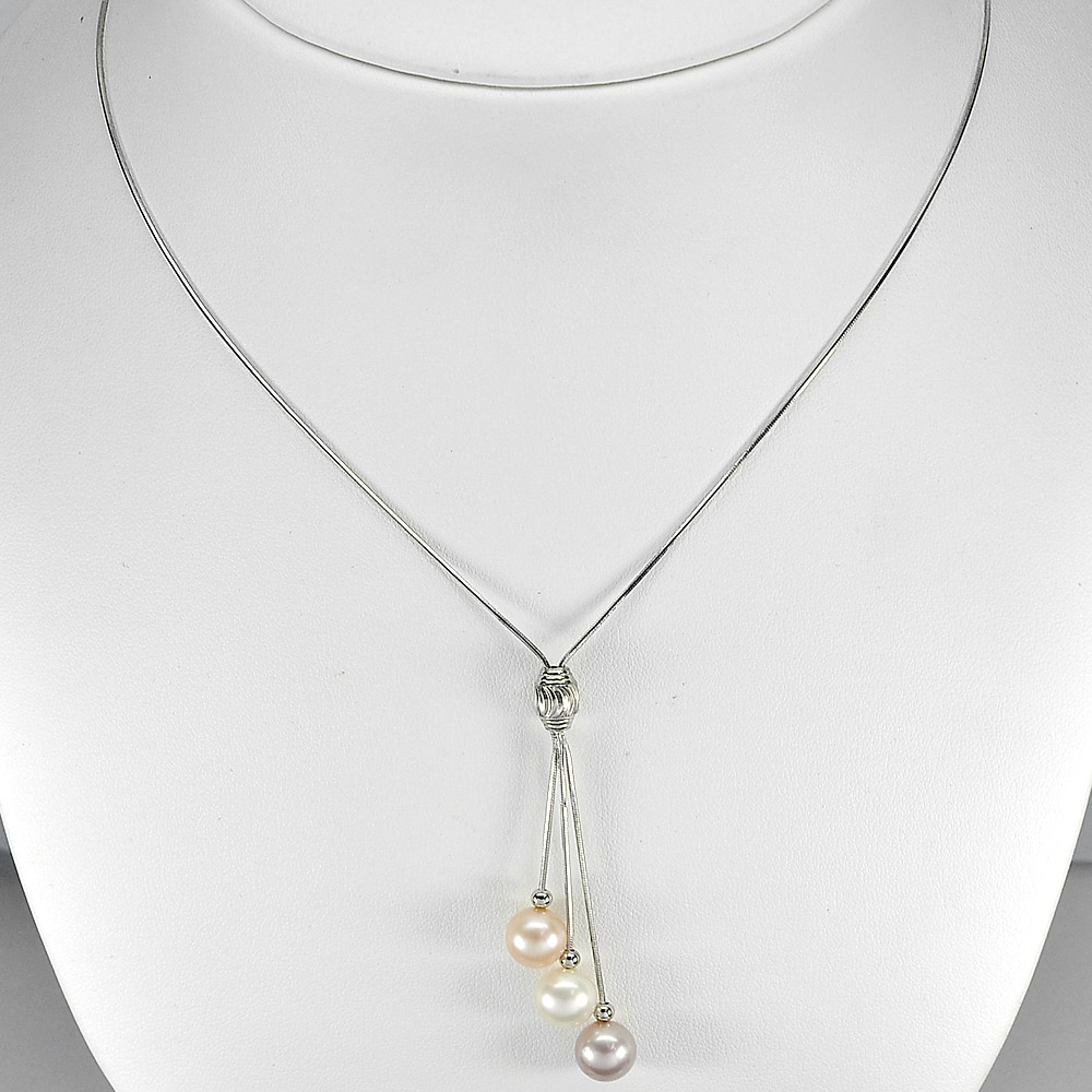 6.17 G. Length 22 Inch. Natural Fancy Color Pearl Silver Necklace