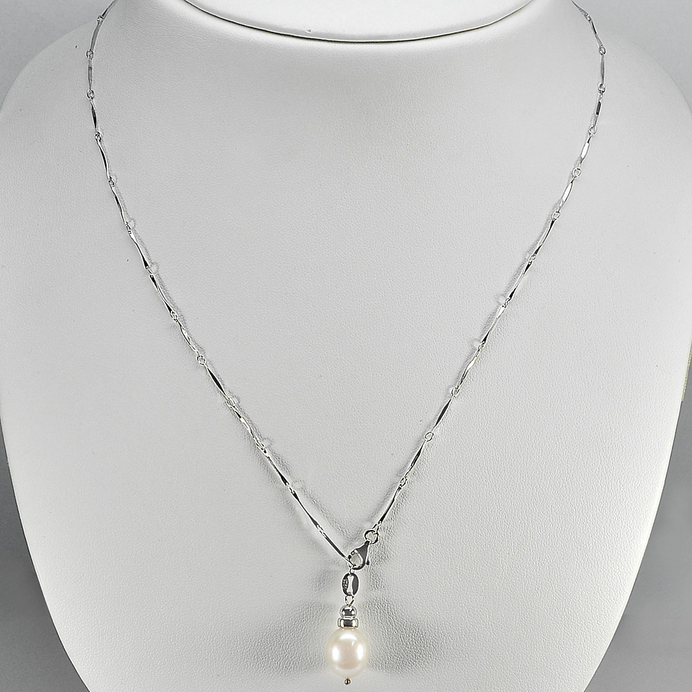 Length 18 Inch. 3.64 G. Lovable Natural White Pearl Sterling Silver Necklace