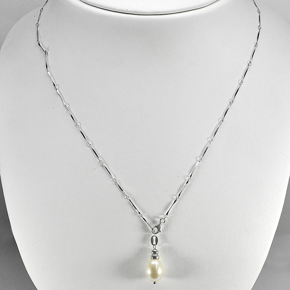 3.70 G. Natural White Pearl Sterling Silver Necklace Length 20 Inch.
