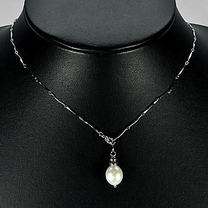 Sterling Silver Necklace 3.66 G. Natural White Pearl Unheated