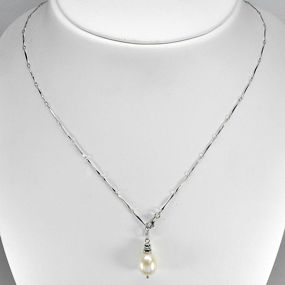 3.63 G. Natural White Pearl Sterling Silver Necklace Length 18 Inch.