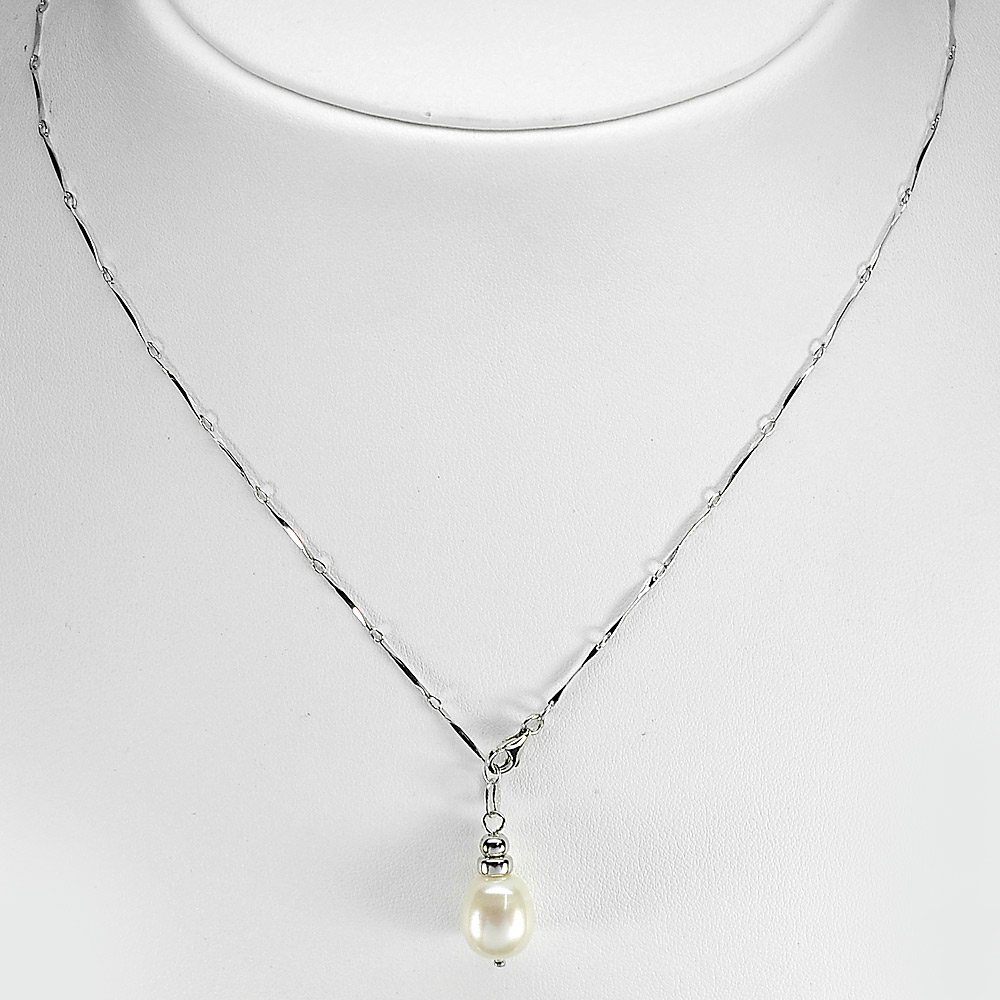 3.65 G. Sterling Silver Necklace Length 18 Inch. Natural White Pearl