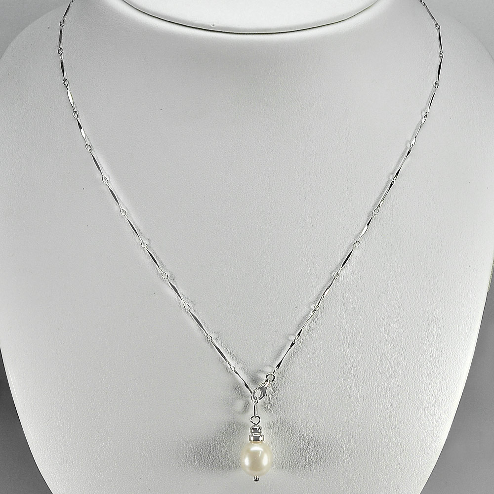 3.62 G. Natural White Pearl Unheated Sterling Silver Necklace Length 20 Inch.