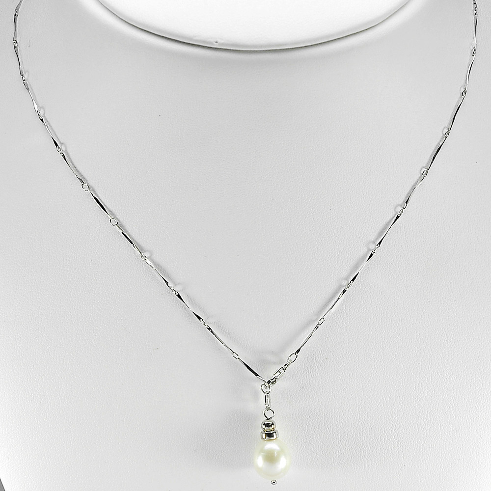 3.62 G. Wonderful Natural White Pearl Sterling Silver Necklace Length 20 Inch.