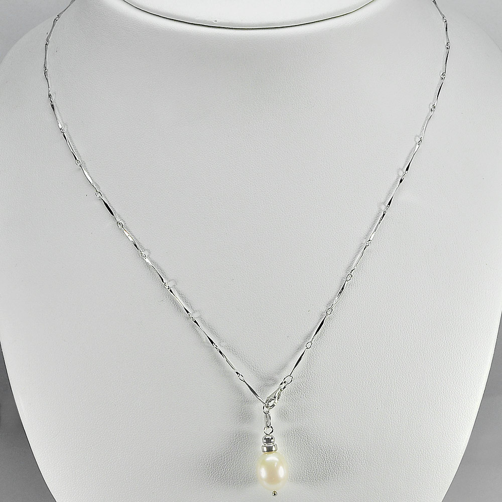 Length 20 Inch. 3.68 G. Natural White Pearl Sterling Silver Necklace