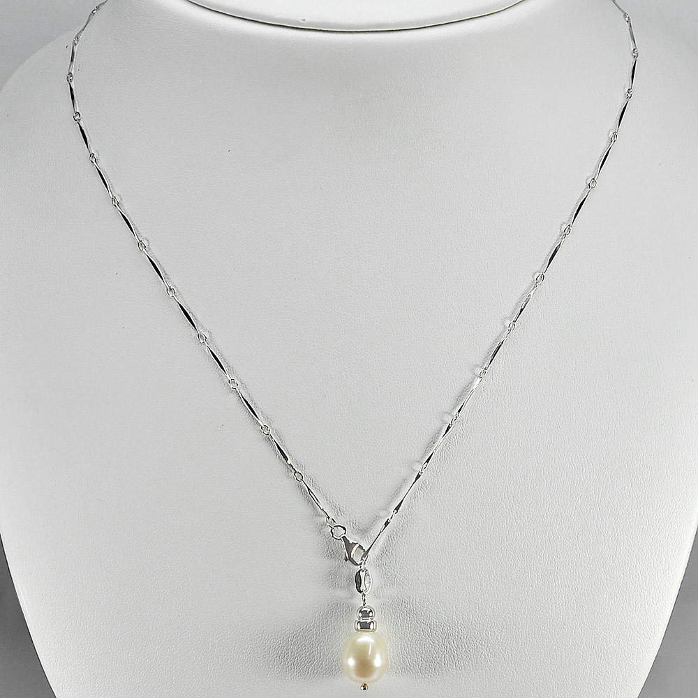 3.52 G. Length 20 Inch. Natural White Pearl Sterling Silver Necklace