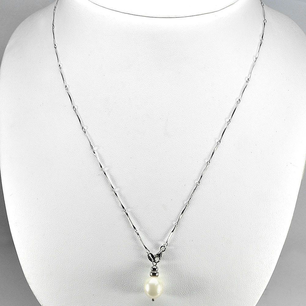 3.66 G. Length 20 Inch. Natural White Pearl Sterling Silver Necklace