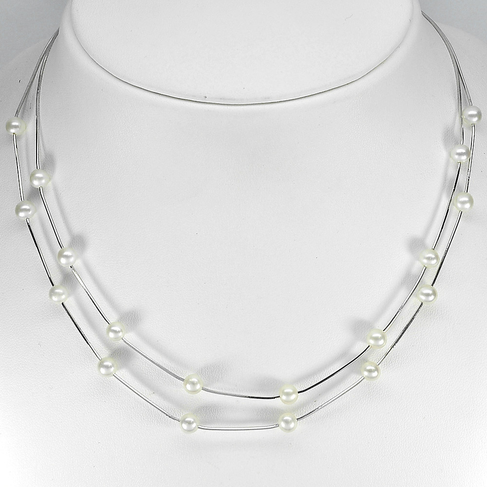 8.39 G. Natural White Pearl Sterling Silver Necklace Length 16 Inch.