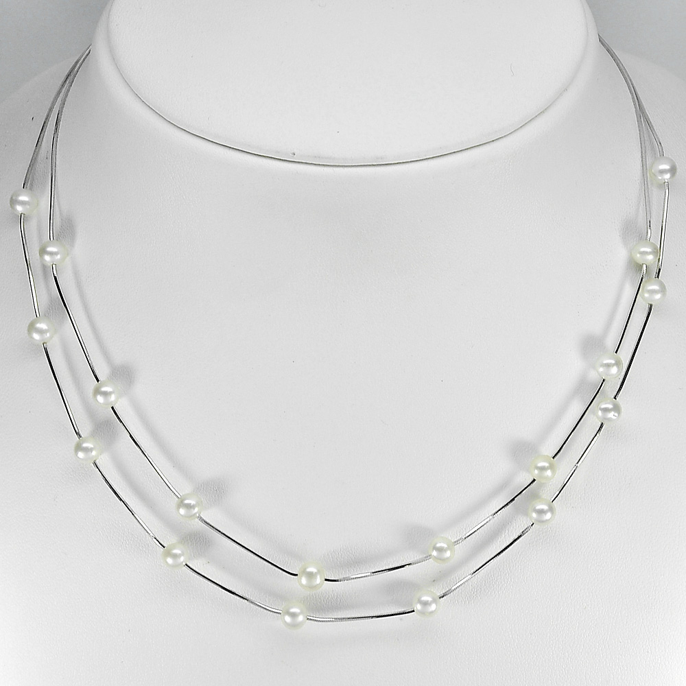 8.68 G. Beauty Natural White Pearl Sterling Silver Necklace Length 16 Inch.