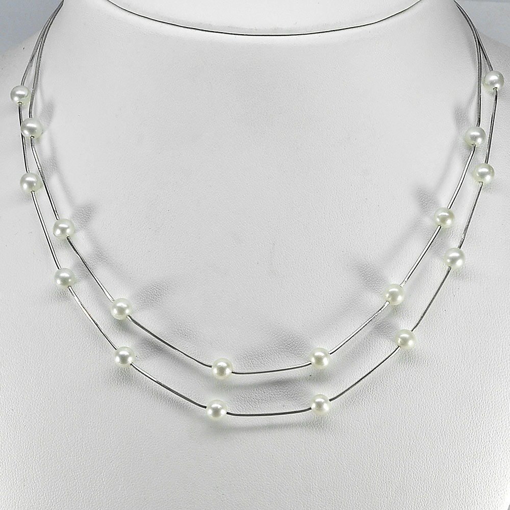 Length 16 Inch. Natural White Pearl 8.76 G. Sterling Silver Necklace