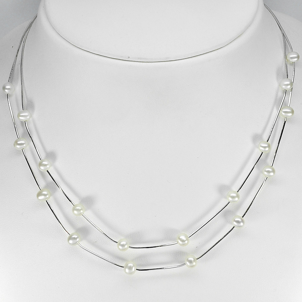 9.17 G. Natural White Pearl Sterling Silver Necklace Length 16 Inch.