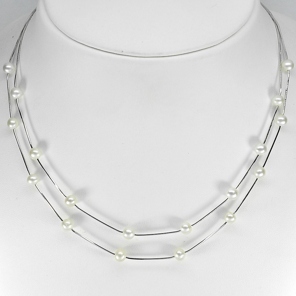 8.73 G. Chaming Natural White Pearl Sterling Silver Necklace Length 16 Inch.