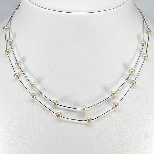 8.00 G. Cute Natural Pink Pearl Sterling Silver Necklace Length 16 Inch.