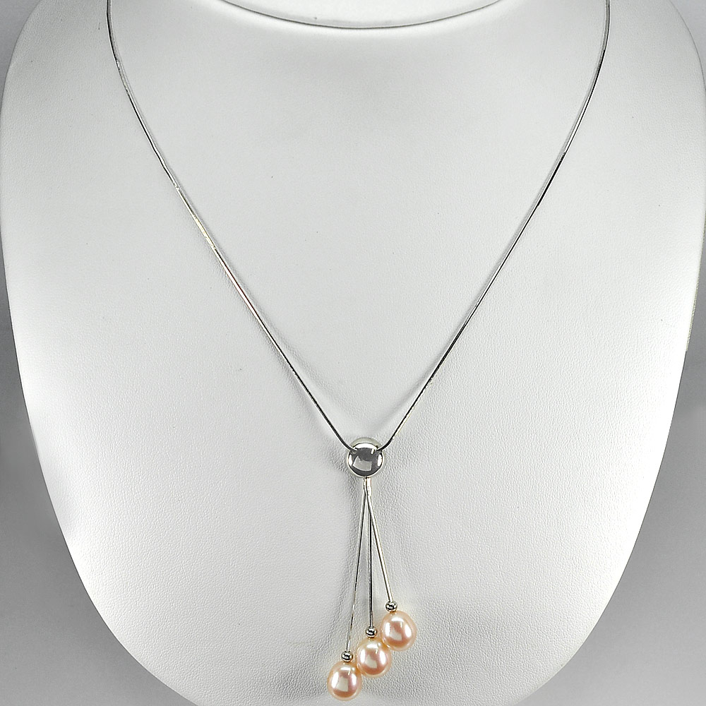 6.74 G. Natural Orange Pearl Sterling Silver Necklace Length 22 Inch.