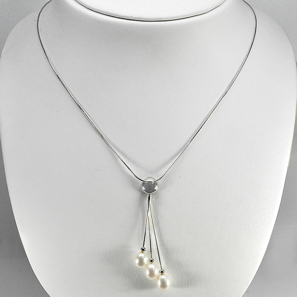 Length 22 Inch. 6.50 G. Beauty Natural White Pearl Sterling Silver Necklace