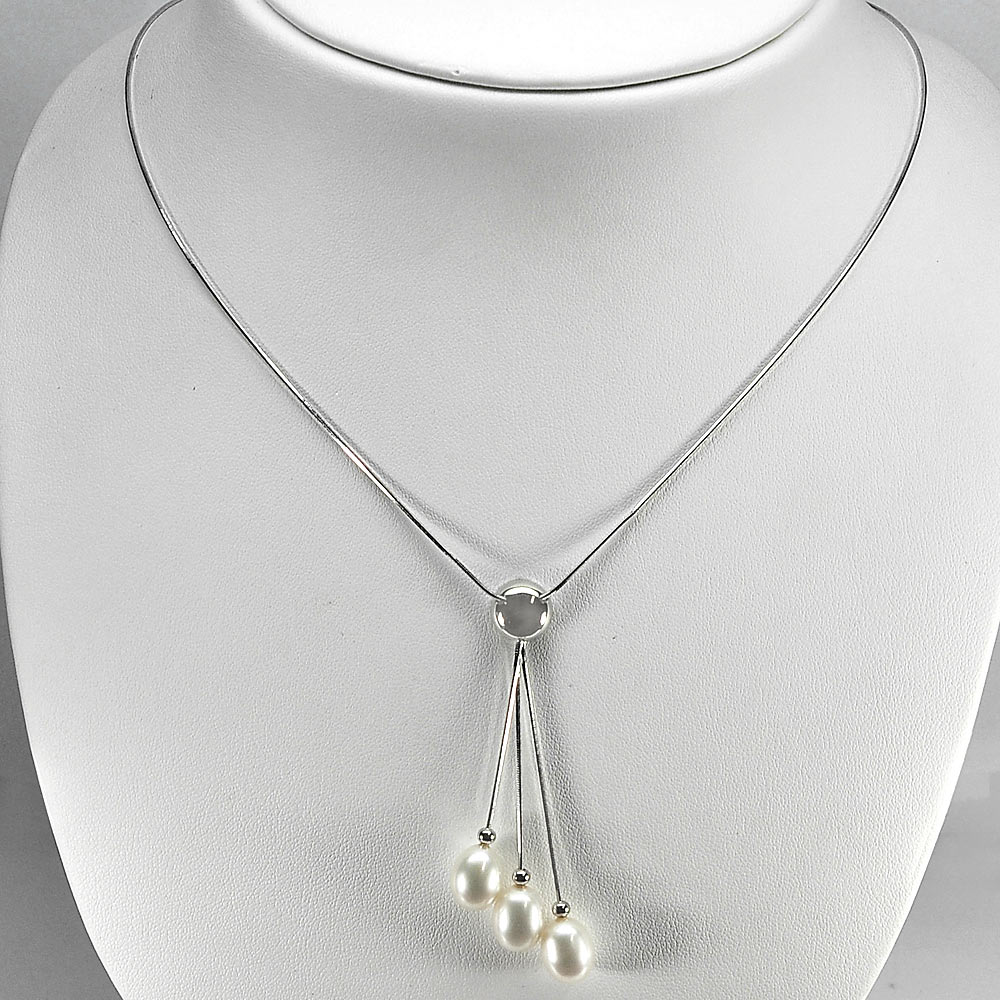 Length 22 Inch. 6.78 G. Lovely Natural White Pearl Sterling Silver Necklace