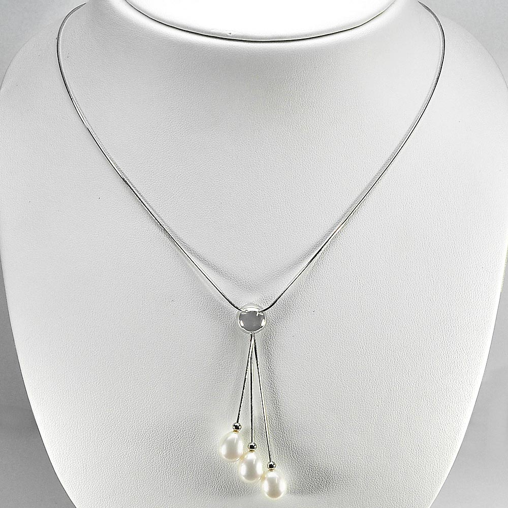 Length 20 Inch. 6.60 G. Cute Natural White Pearl Sterling Silver Necklace