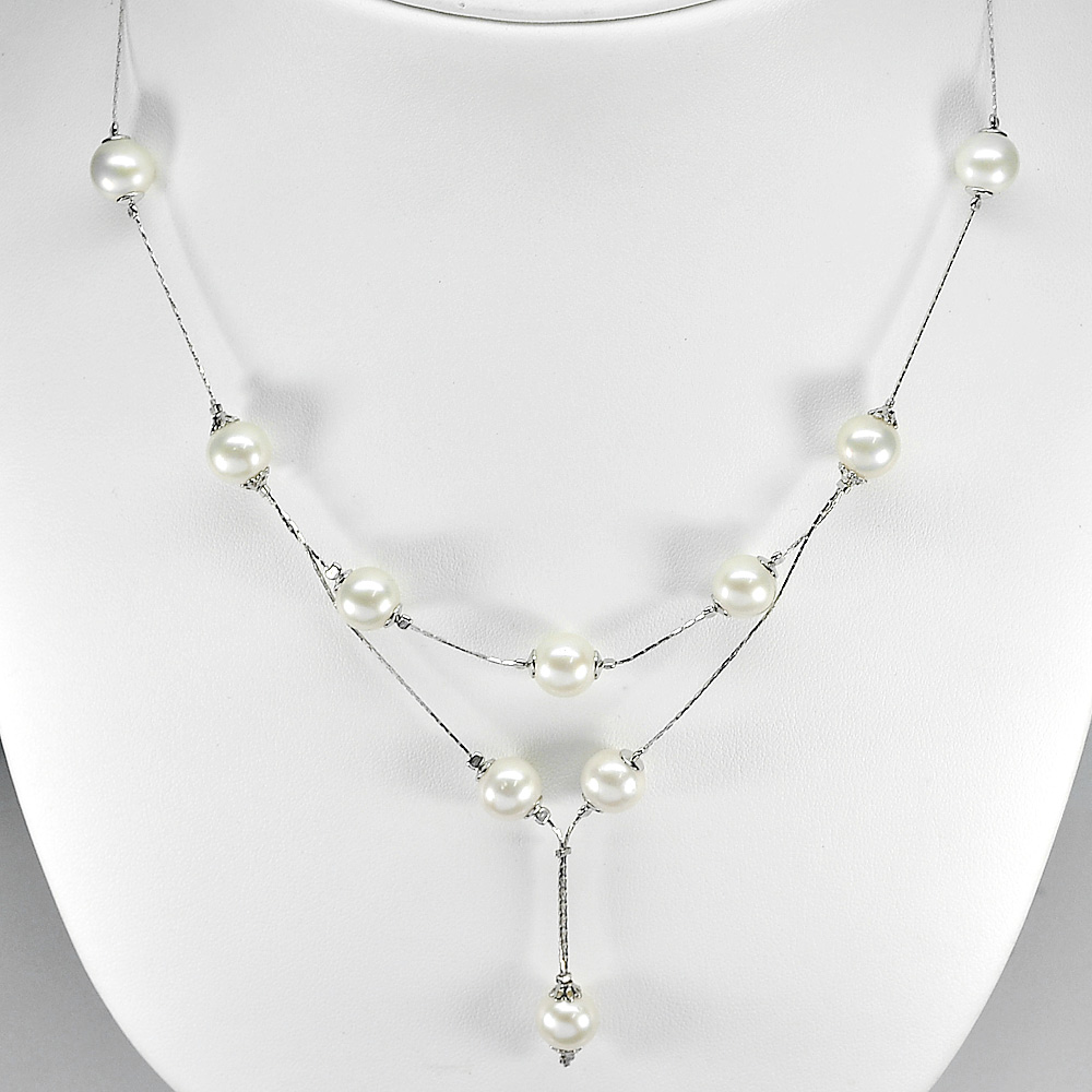 12.28 G. Natural White Pearl Sterling Silver Necklace Length 20 Inch.
