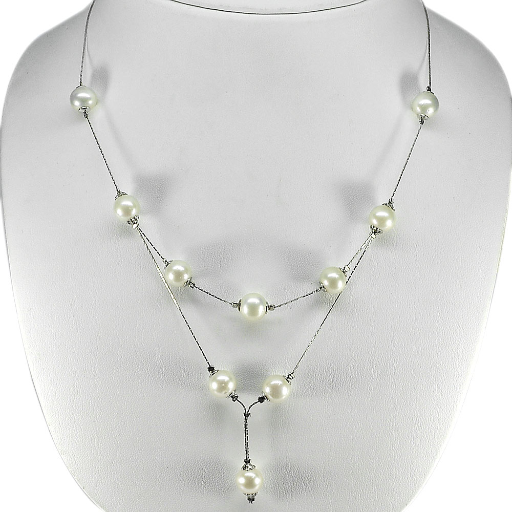 Length 20 Inch. 12.71 G. Natural White Pearl Sterling Silver Necklace