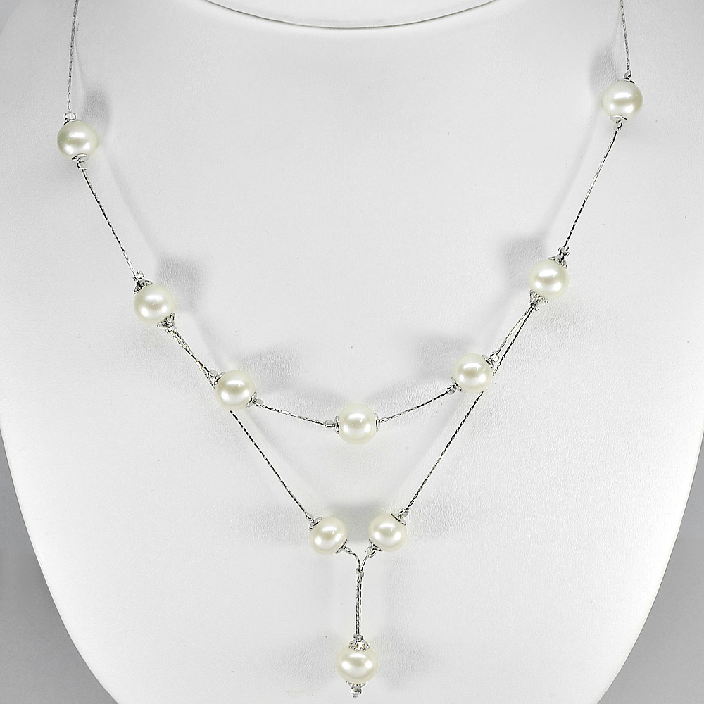 12.42 G. Natural White Pearl Silver Jewelry Necklace Length 21 Inch.