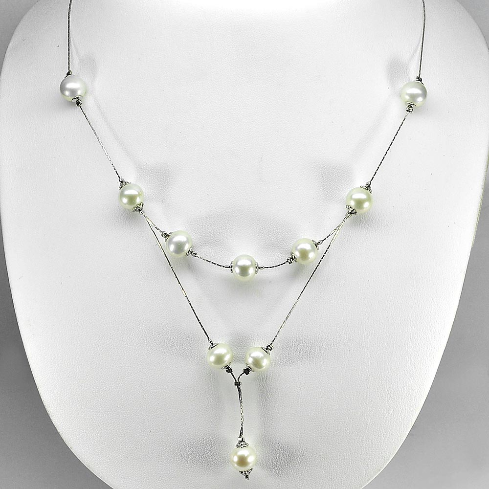 Natural White Pearl 12.58 G. Sterling Silver Necklace Length 21 Inch.