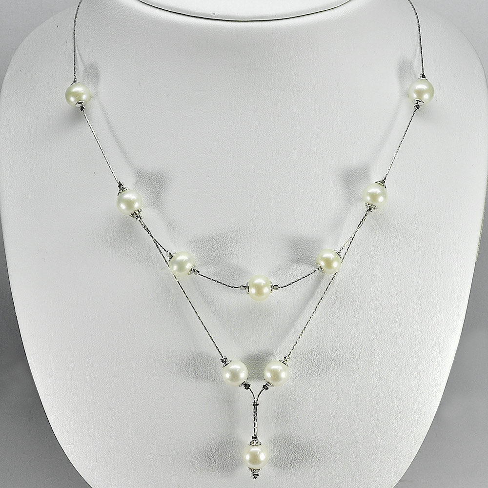 11.92 G. Nice Sterling Silver Necklace Length 21 Inch. Natural White Pearl