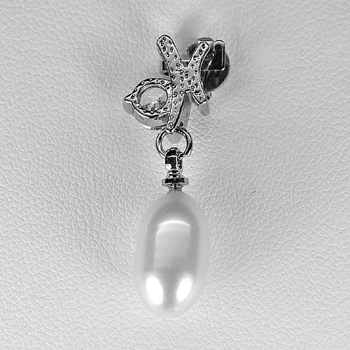 2.30 G. Natural White Pearl Rhodium Silver Plated Pendant Fancy Cabochon