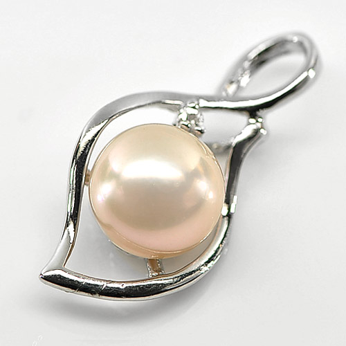 2.45 G. Charming Natural Peach Pearl Rhodium Silver Plated Pendant